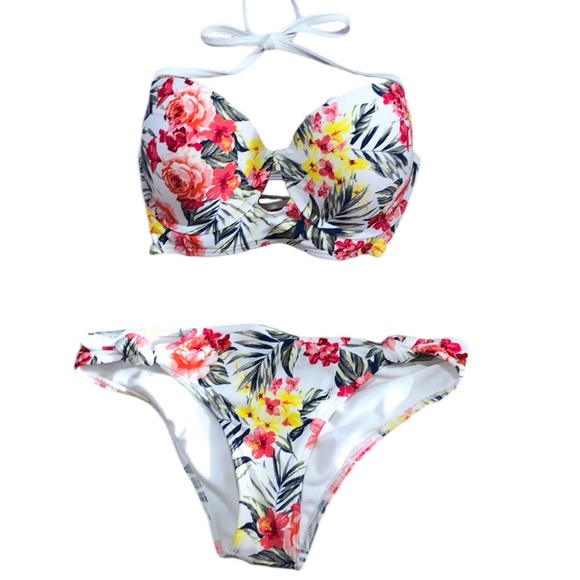 ABERCROMBIE & FITCH | Tropical Bikini Push-Up Strappy Top Cheeky Knotted Bottom - Picture 1 of 16